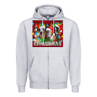 Heather Grey Merry Christmas  With Goats Zipper Hoodie - LillyAllenDesigns