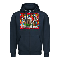 Navy Merry Christmas  With Goats Zipper Hoodie - LillyAllenDesigns