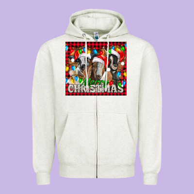 Merry Christmas  With Goats Zipper Hoodie Designed By Lillyallendesigns