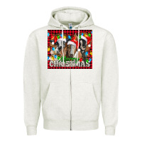 Oatmeal Heather Merry Christmas  With Goats Zipper Hoodie - LillyAllenDesigns