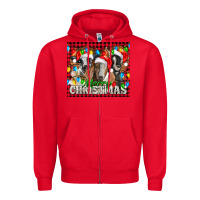 Red Merry Christmas  With Goats Zipper Hoodie - LillyAllenDesigns