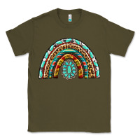 Army Green Western Rainbow with Leopard and Gemstone Classic Tee - texasbilliewilder