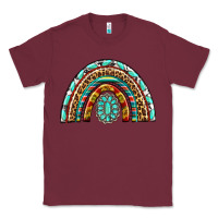 Burgundy Western Rainbow with Leopard and Gemstone Classic Tee - texasbilliewilder