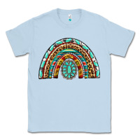 Dusty Blue Western Rainbow with Leopard and Gemstone Classic Tee - texasbilliewilder