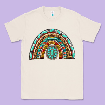 Western Rainbow With Leopard And Gemstone Classic Tee Designed By Texasbilliewilder