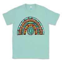 Seafoam Western Rainbow with Leopard and Gemstone Classic Tee - texasbilliewilder