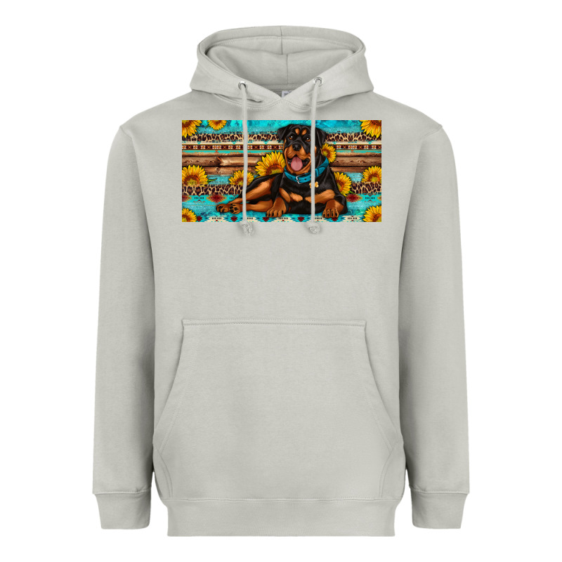 Rottweiler With Sunflowers License Plate Heavyweight Hoodie by Artiststas | Teevron