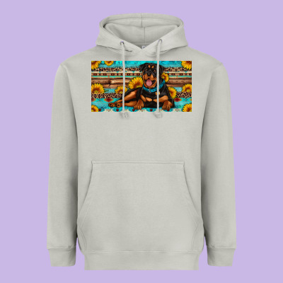 Rottweiler With Sunflowers License Plate Heavyweight Hoodie Designed By Artiststas