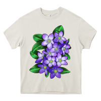 Cream Mayflower Plant Illustrations Heavy Core Tee - LillyAllenDesigns