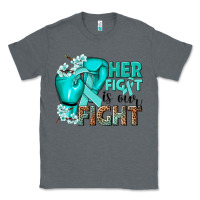 Charcoal Heather Her fight is our fight Ovarian Cancer teal ribbon Classic Tee - NancyCooperArtShop