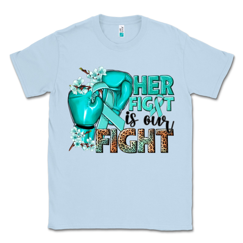 Her Fight Is Our Fight Ovarian Cancer Teal Ribbon Classic Tee by NancyCooperArtShop | Teevron