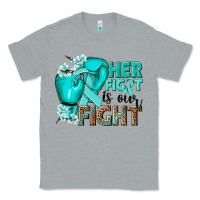 Heather Grey Her fight is our fight Ovarian Cancer teal ribbon Classic Tee - NancyCooperArtShop