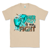 Mushroom Her fight is our fight Ovarian Cancer teal ribbon Classic Tee - NancyCooperArtShop