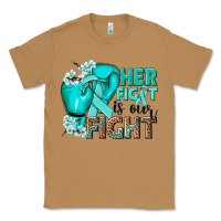 Toasted Coconut Her fight is our fight Ovarian Cancer teal ribbon Classic Tee - NancyCooperArtShop