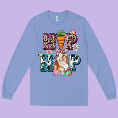 Western Hip Hop Bunny Easter Day Long Sleeve Tee Designed By Cowgirlartshop
