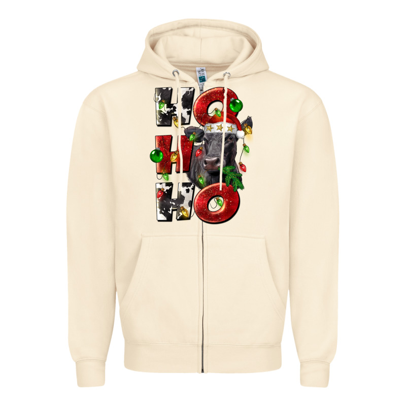Christmas Ho Ho Ho Black Angus Zipper Hoodie by LillyAllenDesigns | Teevron