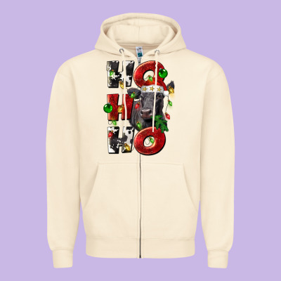 Christmas Ho Ho Ho Black Angus Zipper Hoodie Designed By Lillyallendesigns