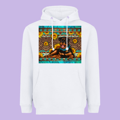 Rottweiler With Western Background Heavyweight Hoodie Designed By Artiststas