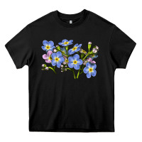 Black Forget Me Not Flower Illustrations Heavy Core Tee - LillyAllenDesigns