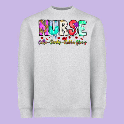 Nurse Coffee Scrubs Rubber Gloves Heavyweight Sweatshirt Designed By Cowhidedigitalart