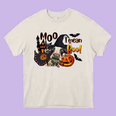 Moo I Mean Boo Holstein Cow Heavy Core Tee Designed By Lillyallendesigns