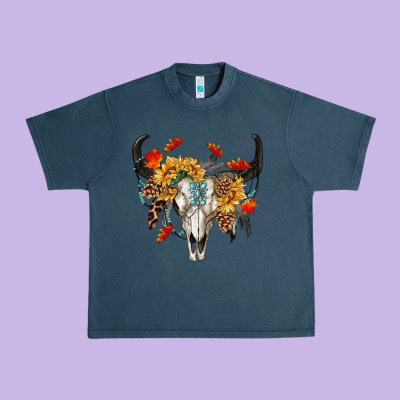 Fall Bull Skull Urban Heavy Tee Designed By Ranaportraitstore