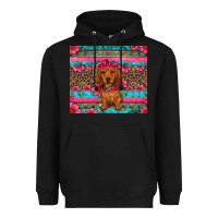 Black dachshund puppy floral Heavyweight Hoodie - Artiststas