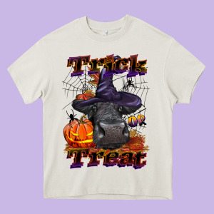 Trick Or Treat Black Angus Heifer Heavy Core Tee Designed By Lillyallendesigns