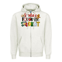 Oatmeal Heather santa's favorite student christmas Zipper Hoodie - LillyAllenDesigns