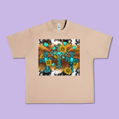 Western Crosses And Sunflowers Urban Heavy Tee Designed By Tumblerdesignbyshophia