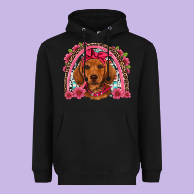 Dachshund Puppy Floral Rainbow Heavyweight Hoodie Designed By Artiststas