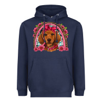 Navy dachshund puppy floral rainbow Heavyweight Hoodie - Artiststas
