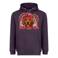 Plum dachshund puppy floral rainbow Heavyweight Hoodie - Artiststas