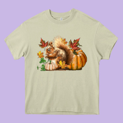 Fall Squirrel Heavy Core Tee Designed By Lillyallendesigns