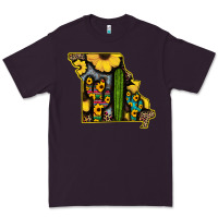 Plum Western Missouri Map Sunflower And Cactus Pattern Premium Tee - Bettercallsaul