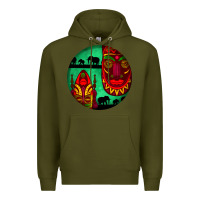Army Green african masks round earrings 3 Premium Hoodie - BundleAndBundleShop