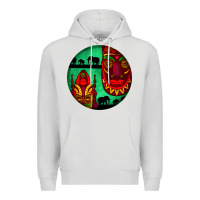 Dove Grey african masks round earrings 3 Premium Hoodie - BundleAndBundleShop