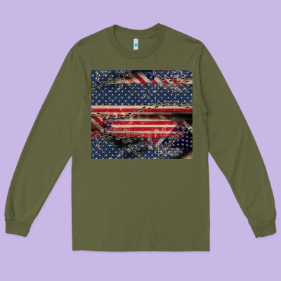 American Flag Stitches Long Sleeve Tee Designed By Cowgirlartshop