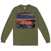 Army Green American flag stitches Long Sleeve Tee - CowGirlArtShop