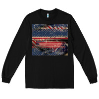 Black American flag stitches Long Sleeve Tee - CowGirlArtShop