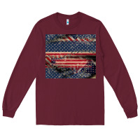 Burgundy American flag stitches Long Sleeve Tee - CowGirlArtShop