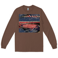 Chestnut American flag stitches Long Sleeve Tee - CowGirlArtShop