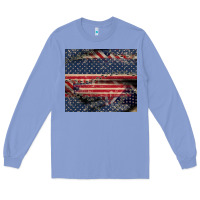 Colony Blue American flag stitches Long Sleeve Tee - CowGirlArtShop