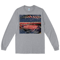 Heather Grey American flag stitches Long Sleeve Tee - CowGirlArtShop