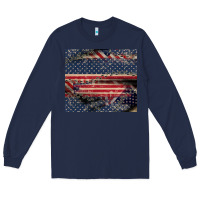 Navy American flag stitches Long Sleeve Tee - CowGirlArtShop