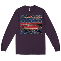 Plum American flag stitches Long Sleeve Tee - CowGirlArtShop