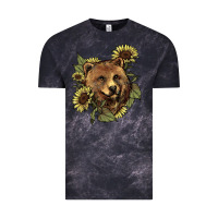 Cloud Black Bear head sunflower Vintage Tee - HowdyJamesFarm
