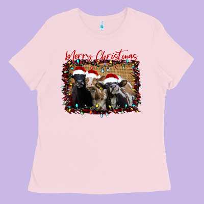 Merry Christmas Cows Ladies Tee Designed By Bettercallsaul