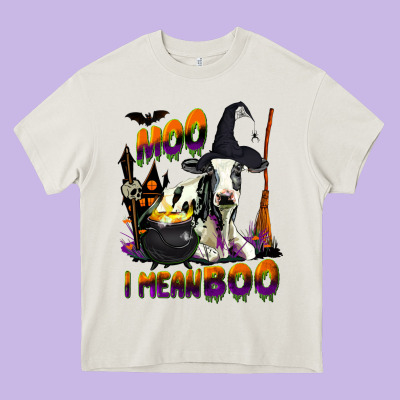 Moo I Mean Boo Holstein Cow Heavy Core Tee Designed By Lillyallendesigns
