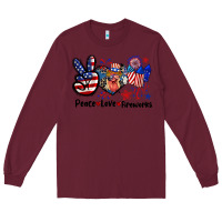 Burgundy Peace love fireworks 4th of july Long Sleeve Tee - CowGirlArtShop